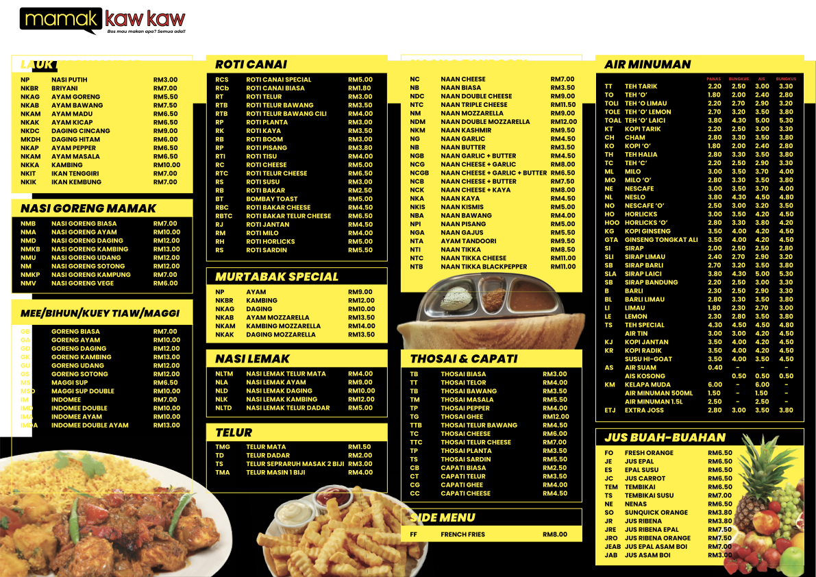 Preview of the Mamak Kaw Kaw menu